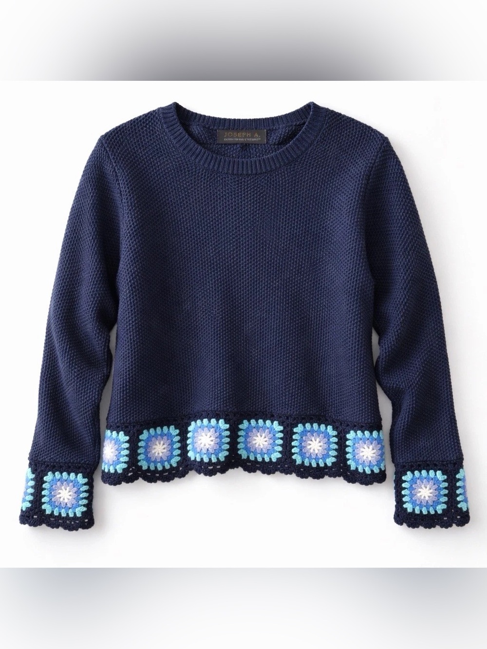 Crochet Knit Cotton Sweater Navy Large Joseph A